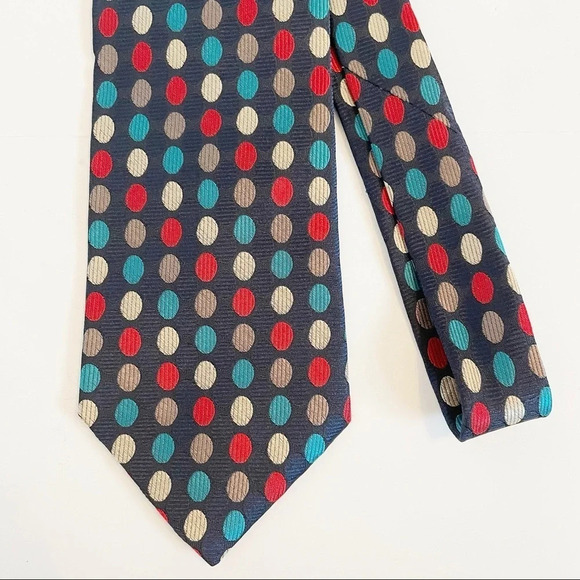 Bugatti Men’s Blue Multi-Colored Polka Dot Silk Tie - Picture 2 of 4